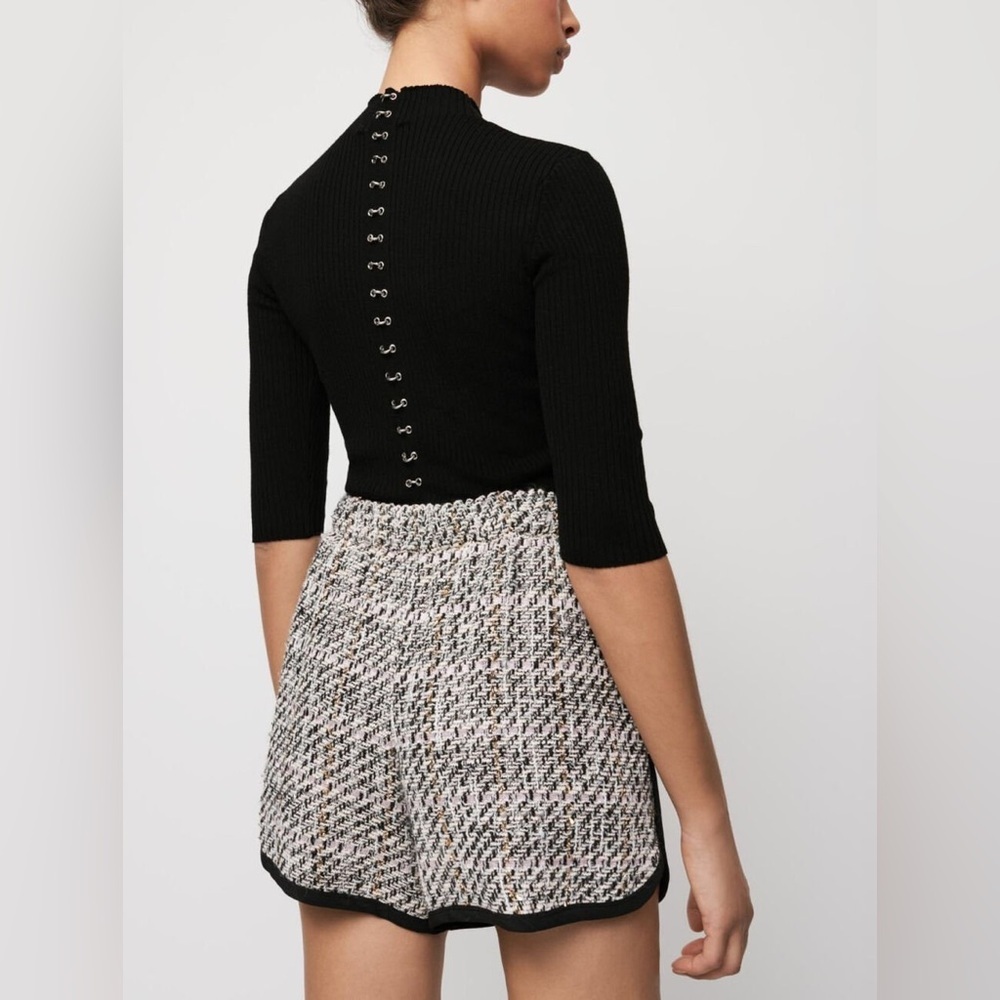 Maje Contrast Tweed Pink High Waisted Shorts - Picture 2 of 8
